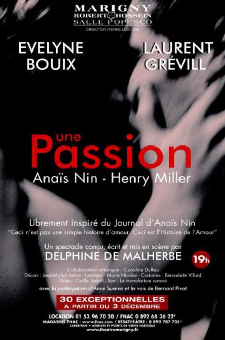 Une passion. Anaïs Nin - Henry Miller au Théâtre Marigny Studio